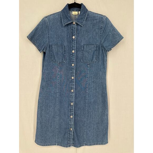L.L. Bean Dresses & Skirts - Vintage LL Bean Dress Womens Small Blue Denim Mini Button Western Boho Bohemian